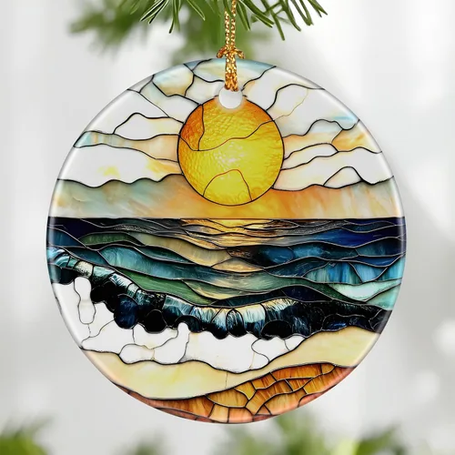 Adorno de puesta de sol de playa, adorno de Navidad, decoración de árbol de Navidad, decoración de vacaciones, relleno de calcetines, idea de regalo