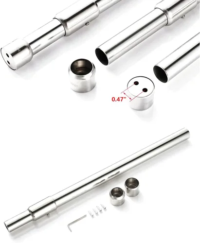 Miniatura 3 de Barra de armario colgante resistente con tapas de extremo ajustable para armario de 16 a 26 pulgadas, acero inoxidable, plata, cantidad-1 unidad