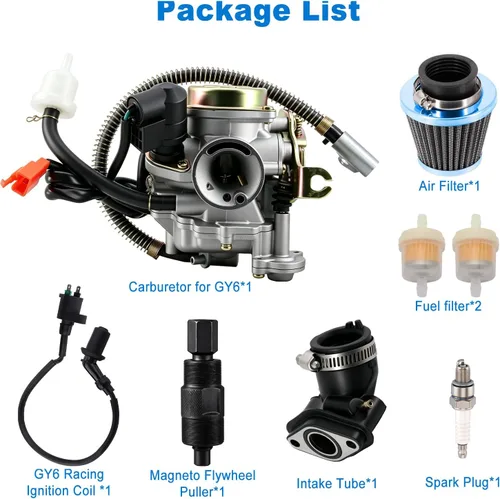Miniatura 2 de Carburador 139QMB para GY6 50CC 49CC 4 tiempos Scooter Taotao Motor 0.709 in carb+ filtro de aire colector de admisión - Carburador de 50 cc