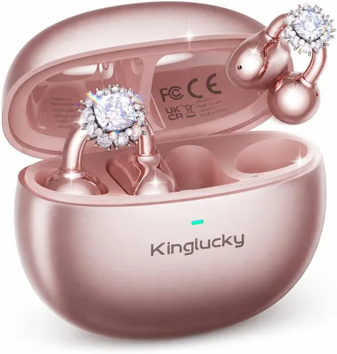 Kinglucky Aretes con diseño de joyería, auriculares de botón con forma de diamante, cómodos y con 40 horas de reproducción, auriculares inalámbricos