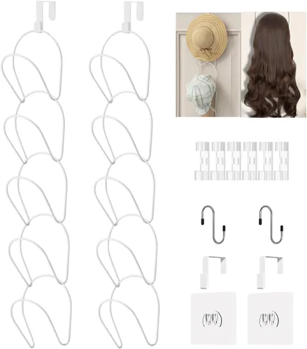Miniatura 19 de LINFIDITE Paquete de 10 soportes para colgar sombreros, organizador flexible con múltiples ganchos, montado en la pared, sobre la puerta, para gorra