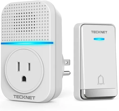Miniatura 9 de TECKNET Timbre Inalámbrico, Timbre Autoalimentado, Timbre Inalámbrico de 0-110db con Enchufe para Casa y Aula, Timbre de Puerta Impermeable IP66