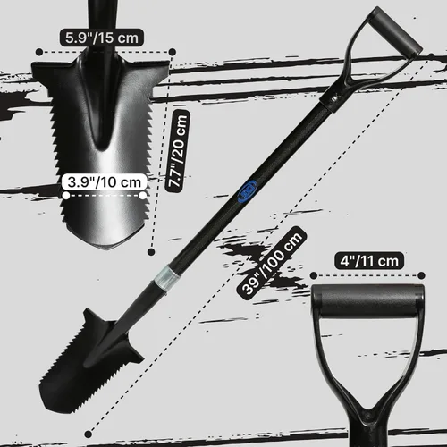 Miniatura 5 de CKG - Pala de detección de metales de carbono con borde doble serrano – Excavadora ligera para jardín, cortador de raíces, pala profesional