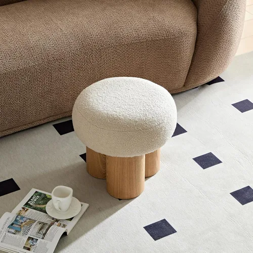 Miniatura 7 de Taburete redondo para pies, reposapiés otomano pequeño de hongos, moderno puf boucle otomano, reposapiés de peluche para sofá, cómodo reposapiés