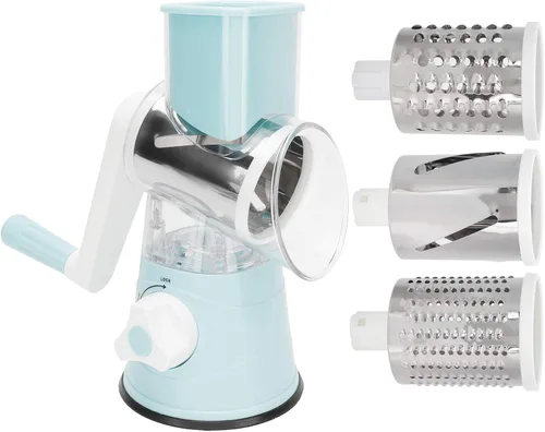 Rallador giratorio manual, rebanador de verduras, rotación de arranque manual, cortador de queso con 3 tipos de cuchillas, herramienta de corte de
