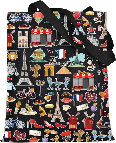 Miniatura 7 de LEVLO Bolsa de viaje de Francia Cultura - París Landmarks - Regalo de recuerdo francés, Francia, Bolsa de cosméticos