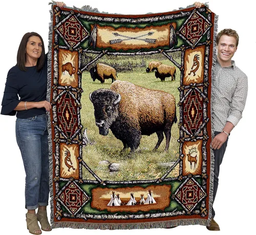 Miniatura 22 de Pure Country Weavers - Manta tejida con flecos, decorativa / tapete, de Antler Lodge, con diseño de osos, vida silvestre, cabaña del lago, regalo