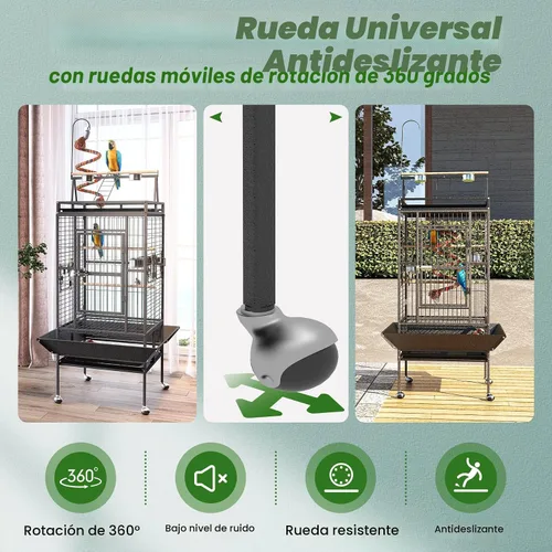 Miniatura 4 de Jaula para Pájaros de 82 Pulgadas, BOINN Jaulas de Vuelo para Pájaros con Soporte Rodante y Bandeja Inferior, Jaula de Loro de Hierro Forjado con 82