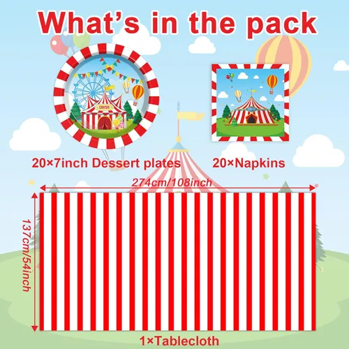 Miniatura 2 de Platos de papel con temática de circo y servilletas, decoraciones de fiesta de circo, juego de vajilla de carnaval, platos de cena con temática