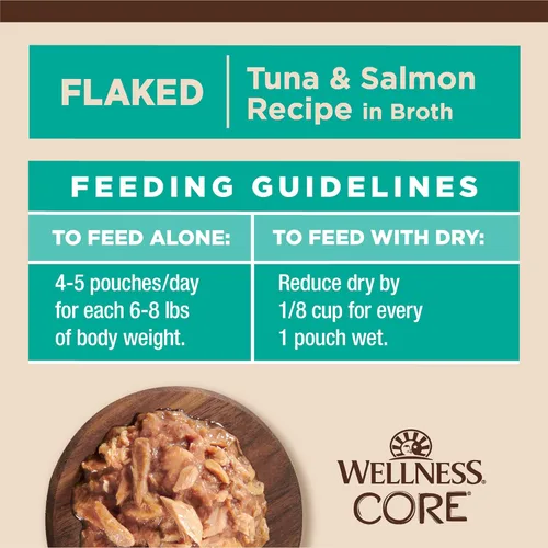Miniatura 9 de Wellness CORE Tiny Tasters - Alimento húmedo para gatos adultos, natural, rico en proteínas, sin granos, receta de atún y salmón, 1.75 onzas