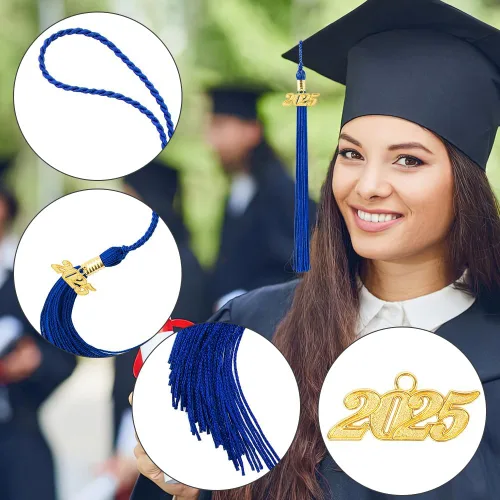 Miniatura 38 de Borla 2025, 1 unidad, borla de graduación para graduados 2025, borla 2025 con dijes de fecha dorada 2025 para fiestas de graduación, ceremonias