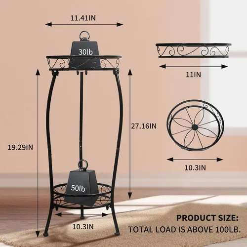 Miniatura 2 de Soporte para plantas para interiores y exteriores, 2 niveles y 27 pulgadas de alto, soporte de metal para maceta, soporte para macetas, estante