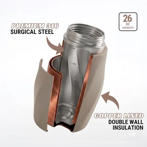 Miniatura 4 de Earth Stone - Botella mezcladora de proteínas aislada de 24 onzas, acero inoxidable 316 de grado médico, diseño sin grumos pendiente de patente