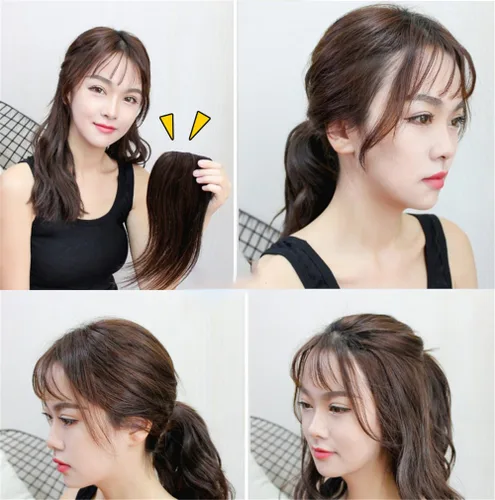 Miniatura 5 de 2 clips en la parte superior de cabello humano con cierre de peluca para cabello fino de 10 pulgadas para mujer (marrón oscuro)
