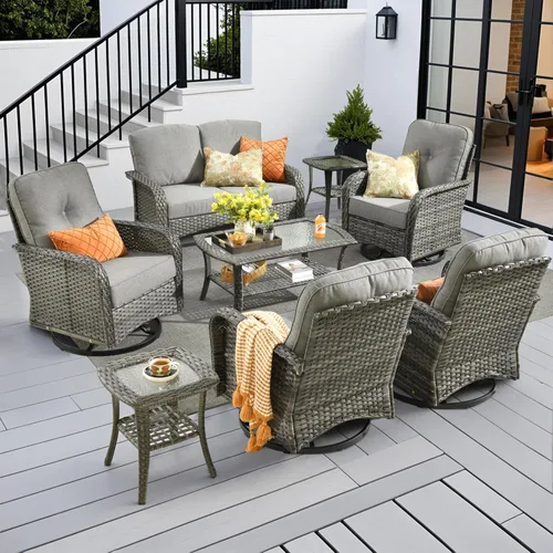 Miniatura 14 de CAODOC Juego de muebles de mimbre para patio, 4 piezas, para todo tipo de clima, sofá biplaza y mesa para patio trasero, balcón y terraza