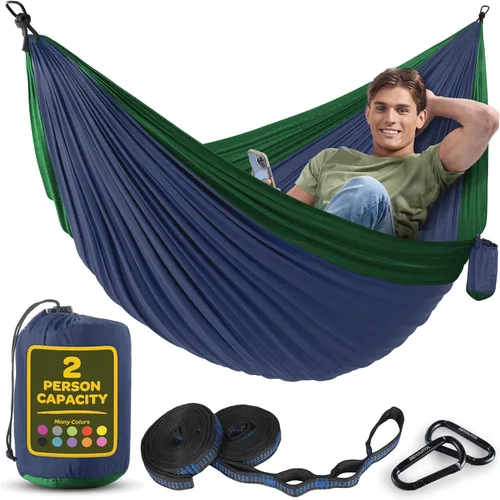 Miniatura 27 de Hamaca Duradera con Capacidad de 500 lb, Silla Hamaca de Camping de Nylon - Tamaños Doble o Individual con Correas para Árboles y Bolsa de Verde