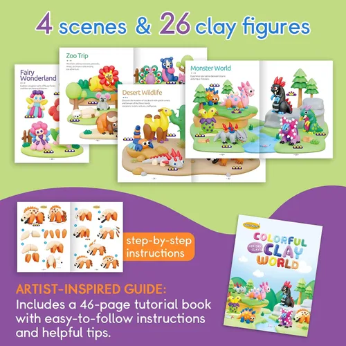 Miniatura 3 de Kit de arcilla seca Drama Planet para niños - 18 latas de arcilla para modelar, guía de 46 páginas con 26 tutoriales de personajes, gran regalo