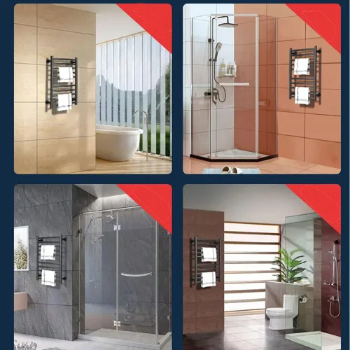 Miniatura 7 de Exquisitos estantes de baño, calentador de toallas con temporizador para baño, barra de toalla térmica negra mate, soporte de pared, estante