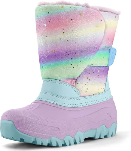 K KomForme Botas de nieve impermeables para niñas con forro de piel sintética, zapatos de invierno cálidos para niños (niños pequeñosniños grandes)