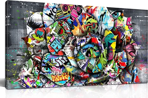 Miniatura 16 de SIXTTART Banksy - Lienzo de pared para dormitorio, arte de pared con graffiti callejero, pintura abstracta, arte pop, decoración moderna de pared