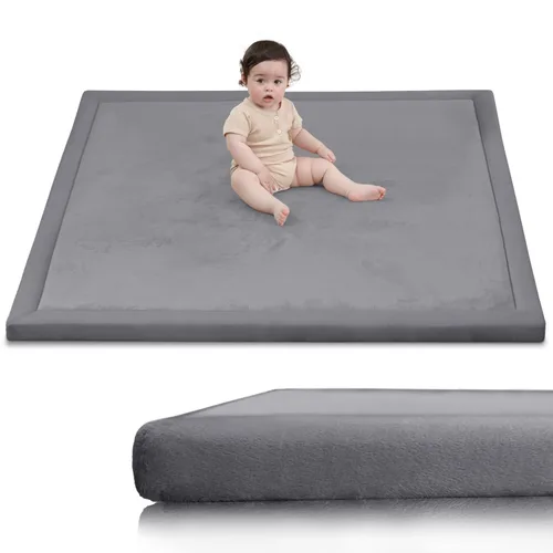 Huloo Sleep Tapete de juego ultra suave para el suelo para bebé, 1.3 pulgadas de grosor, espuma elástica de 50 x 50 pulgadas, tapete para corralito