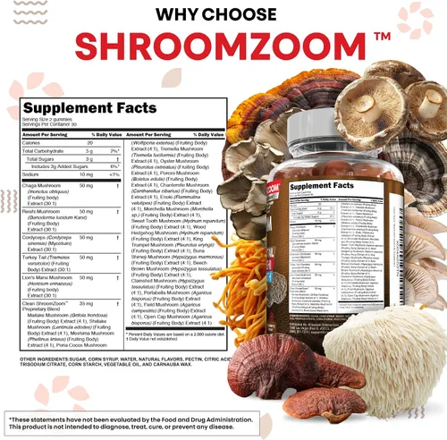 Miniatura 4 de Gomitas de hongos 15 en 1 con melena de león, cola de pavo Cordyceps Reishi Chaga Sweet Toot Maitake Meshima Poria Cocos Shiitake Tremella