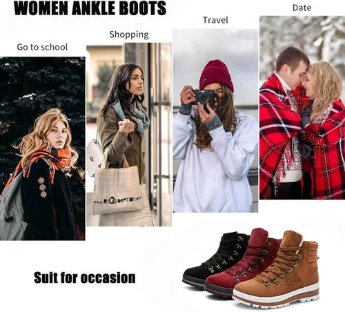Miniatura 7 de FRACORA Botas de combate para mujer, botas de tobillo con cordones, botas de nieve para invierno, botas de nieve con cremallera lateral