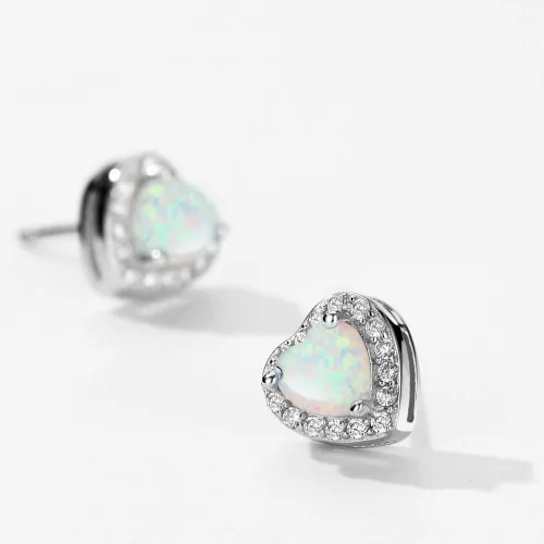 Miniatura 8 de Pendientes de ópalo de plata de ley con forma de corazón de circonio cúbico de octubre de piedra natal