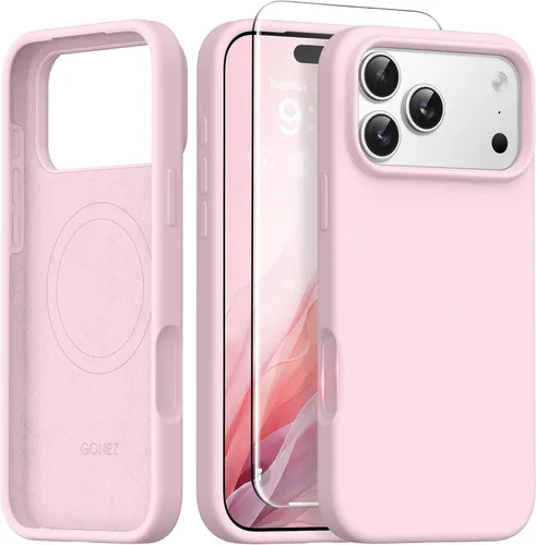 Miniatura 116 de GONEZ Funda de silicona para iPhone 14 Pro Max, compatible con MagSafe, con protector de pantalla + protector de lente de cámara, silicona líquida a