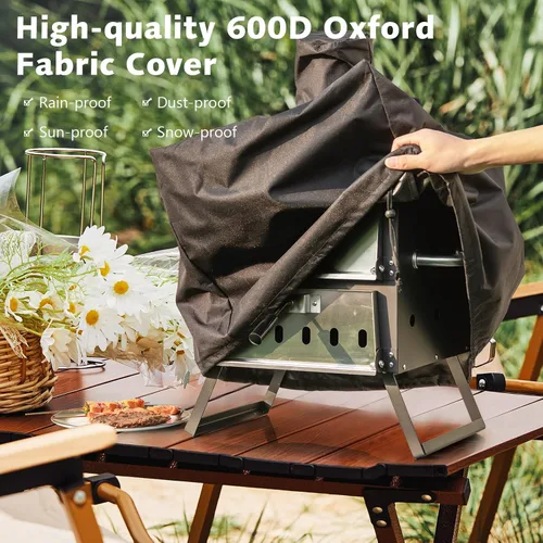 Miniatura 2 de COSTWAY Horno de Pizza de Picnic para Exteriores, Piedra de Fuego de Leña con Pala, Cubierta Impermeable, Patas Plegables, Fabricador de Pizza
