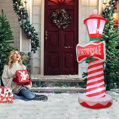 Miniatura 5 de Poptrend Decoraciones inflables de Navidad, faro inflable de Navidad, decoración de Navidad para patio, césped, hogar con luces LED de Navidad