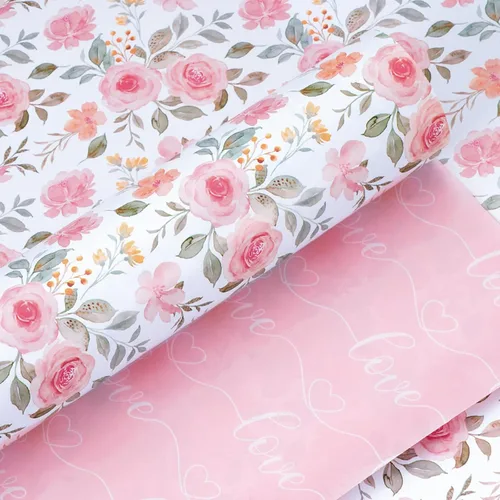 Miniatura 21 de Yarcony Papel de regalo reversible de boda, papel de regalo con temática de corazón, estampado creativo de amor y lazo, envoltura de regalo
