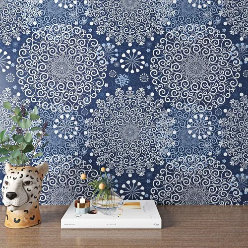 Miniatura 6 de ReWallpaper Papel tapiz azul y blanco de 17.5 pulgadas x 39 pies, papel de contacto floral bohemio para armarios, cajones, paredes, papel tapiz