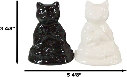 Miniatura 2 de Ebros Gift Blanco y negro Yin Yang Monasterio de monje zen religioso Buda Gatos Monjes Meditación Cerámica Sal y Pimentero Estatuilla Set Feng Shui
