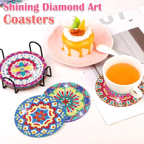 Miniatura 7 de Billbotk Juego de 8 posavasos de pintura de diamantes con soporte, posavasos de arte de diamante, artes y manualidades para adultos, pequeños kits