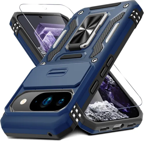 Miniatura 51 de DEERLAMN Funda para Google Pixel 8 con cubierta deslizante para cámara + protector de pantalla (1 paquete), soporte de anillo giratorio grado