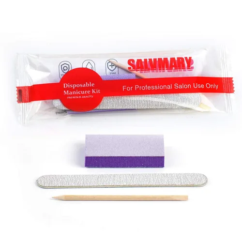 Miniatura 2 de Kit básico profesional desechable para manicura de 3 piezas, lima de uñas de madera grano 100/180, mini pulidor grano 80/100, palo de madera, juego