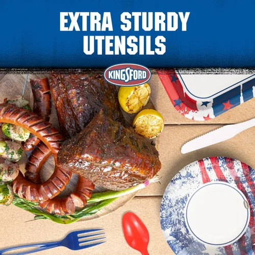 Miniatura 2 de Kingsford Juego de cubiertos de plástico surtido, cuchillos y cucharas desechables de tamaño completo, utensilios resistentes reutilizables aptos