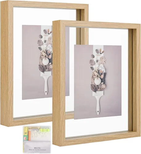 Miniatura 13 de MUYE Marcos flotantes de 5 x 7 pulgadas, patrón de madera blanca y beige envejecida, marco de fotos de doble cristal para mostrar fotos de cualquier