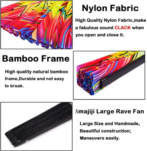 Miniatura 4 de Rave Fans - Ventilador de mano plegable grande para baile de línea, ventiladores de aplausos plegables para baile, festival de música, fiesta