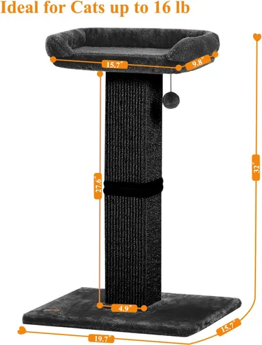 Miniatura 6 de Karolpar Rascador de gato de 32 pulgadas para gatos de interior, rascador de sisal para gatos con percha de felpa, poste grande para rascar