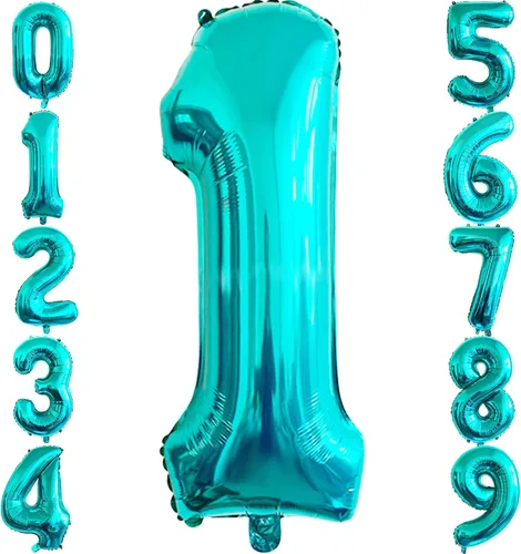 Miniatura 13 de Globo de 40 pulgadas, color azul turquesa número 2, globos de helio de Mylar de papel de aluminio de dígitos de gran tamaño para baby shower, fiesta