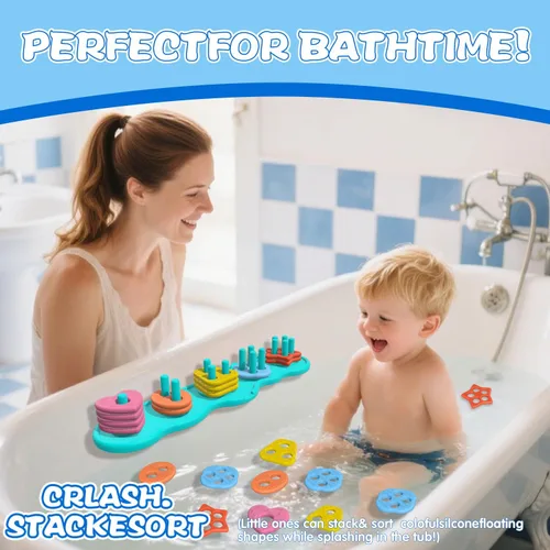 Miniatura 6 de Juguetes de baño con succión para bebé, juguete de baño de silicona sin moho, clasificador y apilable, juguetes sensoriales y el mejor regalo