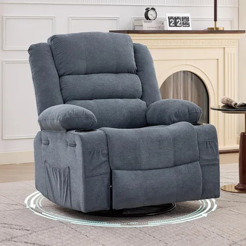 Rocking Recliner Chair for Adults Linen Wide Upholstered Glider Recliner with Cup Holder Deep Seat Single Sofa Rocker Chair for Nursery Living Room