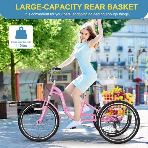 Miniatura 6 de NAIZEA Triciclo plegable para adultos, 7 velocidades, 20/24/26 pulgadas, triciclo plegable para adultos, bicicleta de 3 ruedas, triciclo plegable