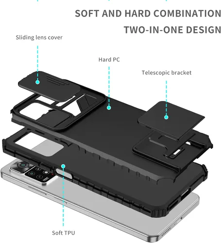 Miniatura 8 de Asuwish Funda de teléfono para Xiaomi Redmi Note 11 Pro 4G/5G con protector de pantalla de vidrio templado y cubierta de cámara deslizante Soporte