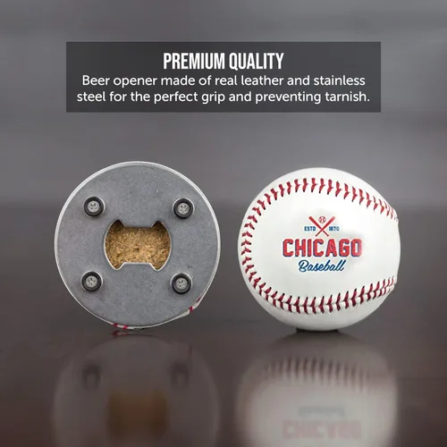 Miniatura 2 de Abrebotellas Chicago C, hecho de una pelota de béisbol real, el abrelatas de béisbol, captador de tapas, imán para nevera