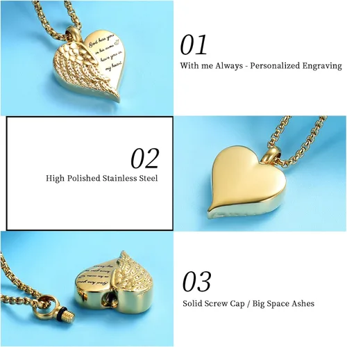 Miniatura 4 de Oinsi God have you in his arms have you in my heart - Collar de cremación para cenizas para mujeres y hombres, ala de ángel conmemorativa urna