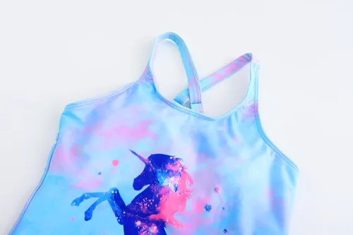 Miniatura 3 de Traje de baño de unicornio de una pieza de sirena para niñas pequeñas, conjunto de dos