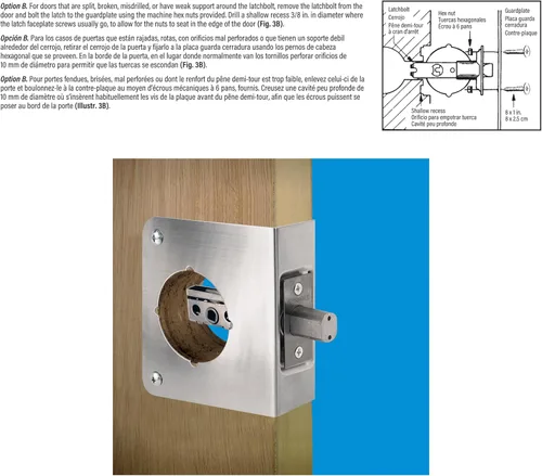 Miniatura 5 de Prime-Line Products U 9553 refuerzo para puerta y cerradura, 2-1/8 pulgadas x 2-3/8 pulgadas x 1-3/4 pulgadas, acero inoxidable, empotrado